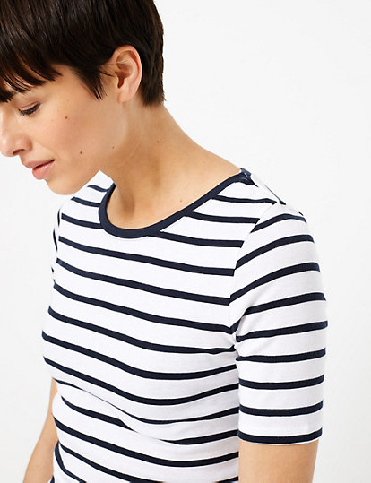 Pure Cotton Striped Regular Fit T-Shirt