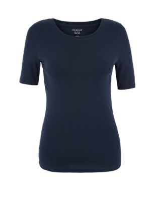 Womens M&S Collection Pure Cotton Regular Fit T-Shirt - Navy