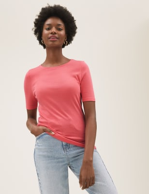 

Womens M&S Collection Pure Cotton Regular Fit T-Shirt - Flamingo, Flamingo