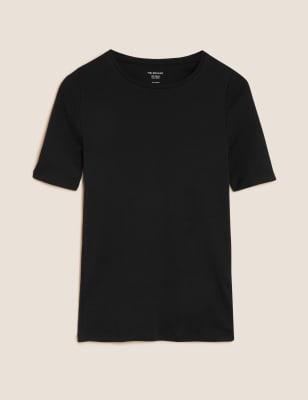 

Womens M&S Collection Pure Cotton Regular Fit T-Shirt - Black, Black