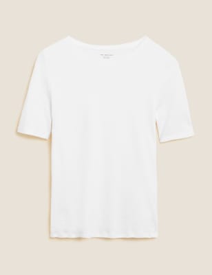 

Womens M&S Collection Pure Cotton Regular Fit T-Shirt - White, White