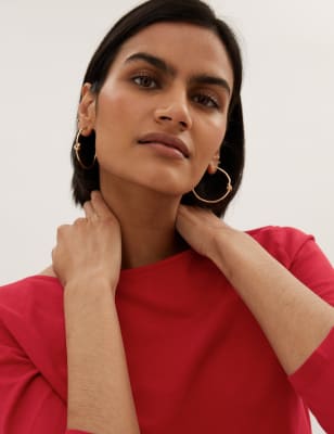 

M&S Collection Top de algodón de manga 3/4 ajustadoWomens - Bright Red, Bright Red
