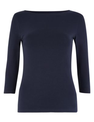 M&S Womens Cotton Rich Fitted 3/4 Sleeve Top