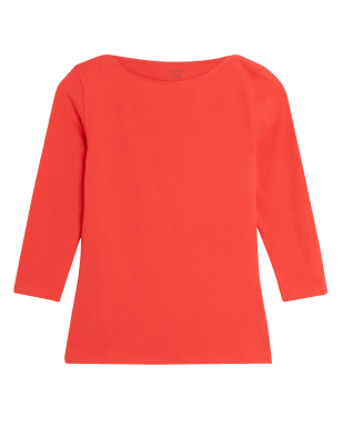 

Womens M&S Collection Cotton Rich Fitted 3/4 Sleeve Top - Flame, Flame