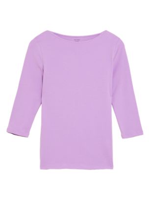 

Womens M&S Collection Cotton Rich Fitted 3/4 Sleeve Top - Violet, Violet