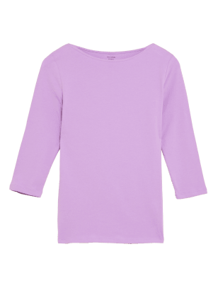 

M&S Collection Top de algodón de manga 3/4 ajustadoWomens - Violet, Violet