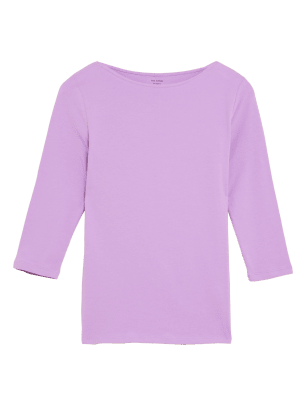 

Womens M&S Collection Cotton Rich Fitted 3/4 Sleeve Top - Violet, Violet