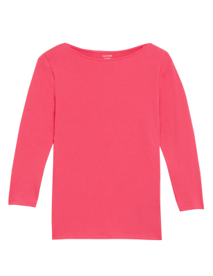 

Womens M&S Collection Cotton Rich Fitted 3/4 Sleeve Top - Hot Pink, Hot Pink
