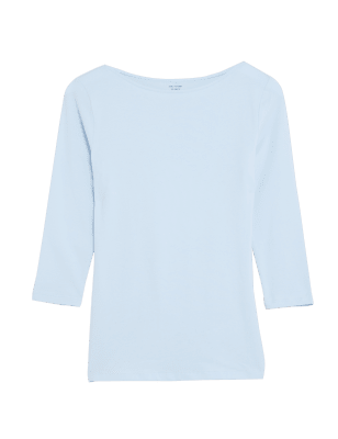 

Womens M&S Collection Eng anliegendes 3/4-Arm-Oberteil mit hohem Baumwollanteil - Pale Blue, Pale Blue