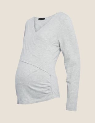 Buy Boohoo Maternity Wrap Front Nursing T Shirt In Grey