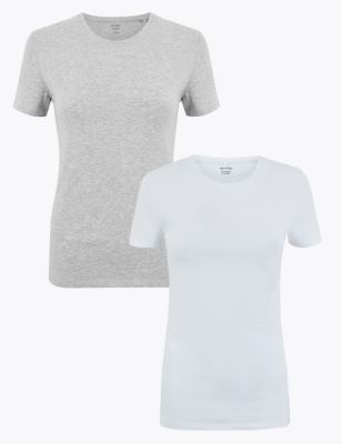 M&S Womens 2 Pack Cotton Rich Fitted T-Shirts