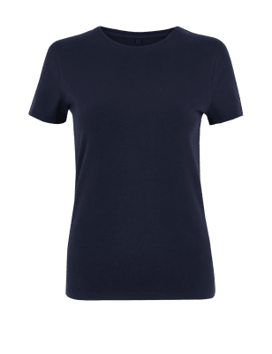 

Womens M&S Collection Cotton Rich Fitted T-Shirt - Navy, Navy