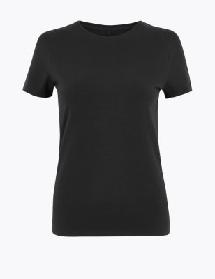 

Womens M&S Collection Cotton Rich Fitted T-Shirt - Black, Black