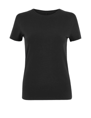 

Womens M&S Collection Cotton Rich Fitted T-Shirt - Black, Black