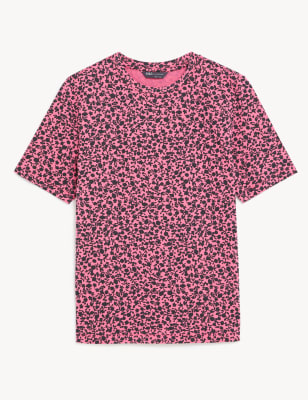 

M&S Collection Camiseta 100% algodón estampada con escote cerradoWomens - Pink Mix, Pink Mix