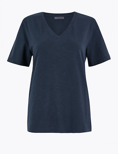 Pure Cotton V-Neck Straight Fit T-Shirt