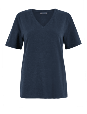 

M&S Collection Camiseta de ajuste recto 100% algodón de escote en picoWomens - Navy, Navy