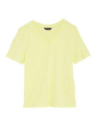 

Womens M&S Collection Pure Cotton V-Neck Straight Fit T-Shirt - Light Citrus, Light Citrus