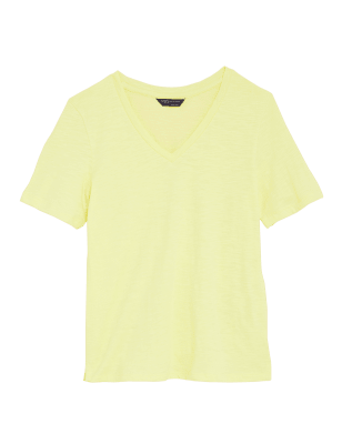 

Womens M&S Collection Pure Cotton V-Neck Straight Fit T-Shirt - Light Citrus, Light Citrus