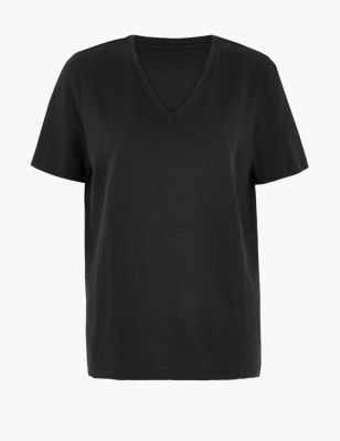 

M&S Collection Camiseta de ajuste recto 100% algodón de escote en picoWomens - Black, Black