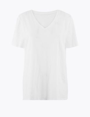  T-shirt coupe droite 100 % coton à col V - White
