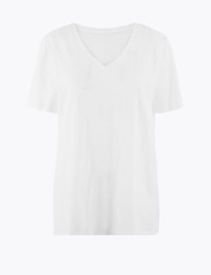 Pure Cotton V-Neck Straight Fit T-Shirt | M&S Collection | M&S