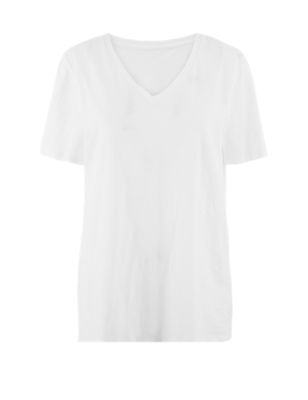 Womens M&S Collection Pure Cotton V-Neck Straight Fit T-Shirt - White