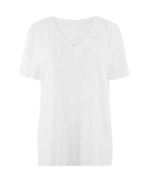 Womens M&S Collection Pure Cotton V-Neck Straight Fit T-Shirt - White