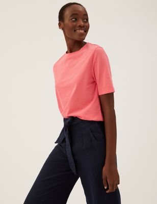 

Womens M&S Collection Pure Cotton Straight Fit T-Shirt - Flamingo, Flamingo