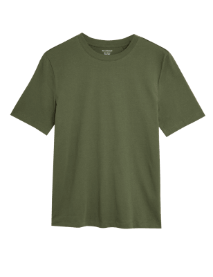 

Womens M&S Collection T-Shirt aus reiner Baumwolle mit geradem Schnitt - Olive, Olive