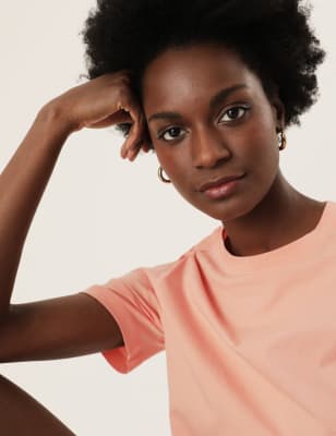 

Womens M&S Collection Pure Cotton Straight Fit T-Shirt - Peach, Peach