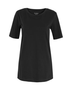 Womens M&S Collection Pure Cotton Straight Fit T-Shirt - Black