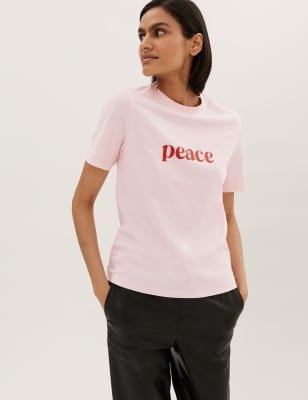 

Womens M&S Collection Pure Cotton Slogan T-Shirt - Pink Mix, Pink Mix