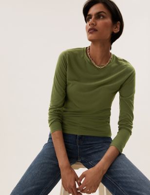 

Womens M&S Collection Crew Neck Relaxed Long Sleeve Top - Olive, Olive