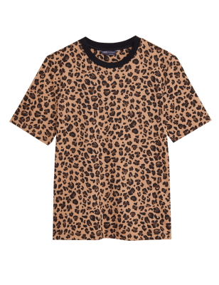 

Womens M&S Collection Pure Cotton Animal Print T-Shirt - Brown Mix, Brown Mix