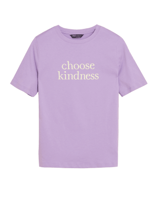 

Womens M&S Collection Pure Cotton Slogan Crew Neck T-Shirt - Violet Mix, Violet Mix