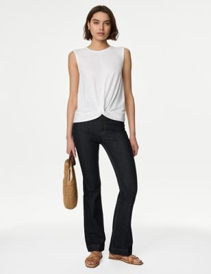 M&S Womens Linen Blend Twist Front Vest - 24 - Soft White, Soft White,Natural Beige,Black,Sienna
