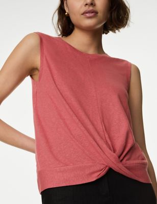 

Womens M&S Collection Linen Blend Twist Front Vest - Sienna, Sienna