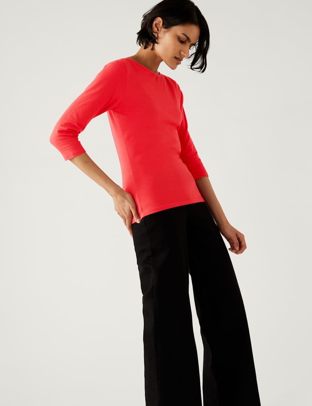 Cotton Rich Slim Fit 3/4 Sleeve T-Shirt image 2