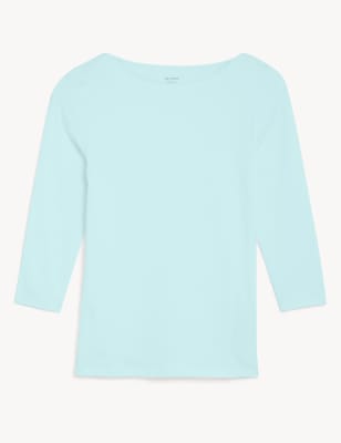 

Womens M&S Collection Cotton Rich Slim Fit 3/4 Sleeve T-Shirt - Pale Aqua, Pale Aqua