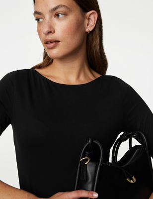 

Womens M&S Collection Cotton Rich Slim Fit 3/4 Sleeve T-Shirt - Black, Black