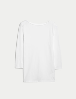 Cotton Rich Slim Fit 3/4 Sleeve TShirt M&S US