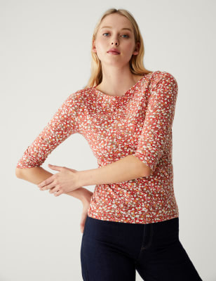 

M&S Collection Top ajustado estampado de algodónWomens - Red Mix, Red Mix