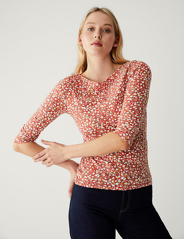 Cotton Rich Printed Slim Fit Top - RO