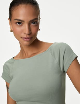 

Womens M&S Collection Pure Cotton Bardot Top - Khaki, Khaki