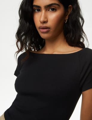 

Womens M&S Collection Pure Cotton Bardot Top - Black, Black