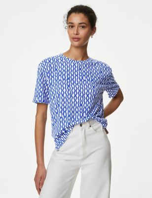 

Womens M&S Collection Printed Relaxed T-Shirt - Iris, Iris
