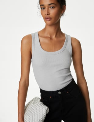 

M&S Collection Camiseta acanalada de algodón con brillosWomens - Silver, Silver