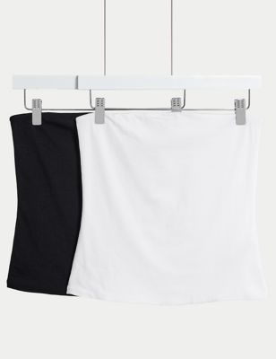 M&S Women's 2pk Cotton Rich Bandeau Tops - White/Black, White/Black