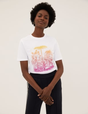 

Womens M&S Collection Pure Cotton Printed Straight Fit T-Shirt - Pink Mix, Pink Mix